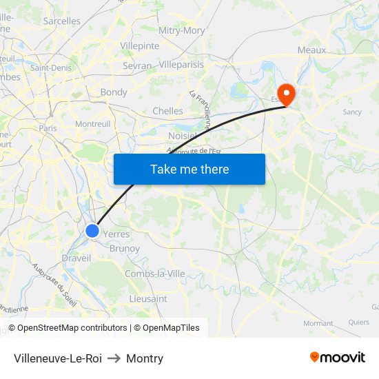 Villeneuve-Le-Roi to Montry map