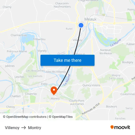 Villenoy to Montry map