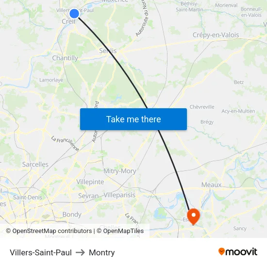 Villers-Saint-Paul to Montry map