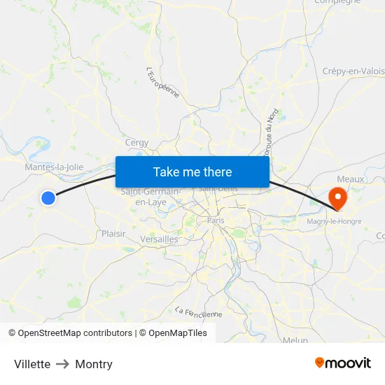Villette to Montry map