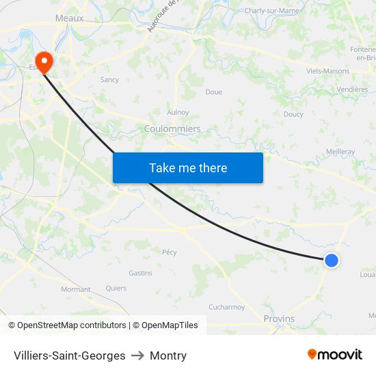 Villiers-Saint-Georges to Montry map