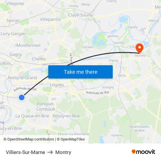 Villiers-Sur-Marne to Montry map