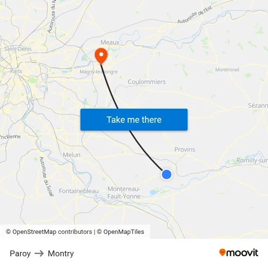 Paroy to Montry map