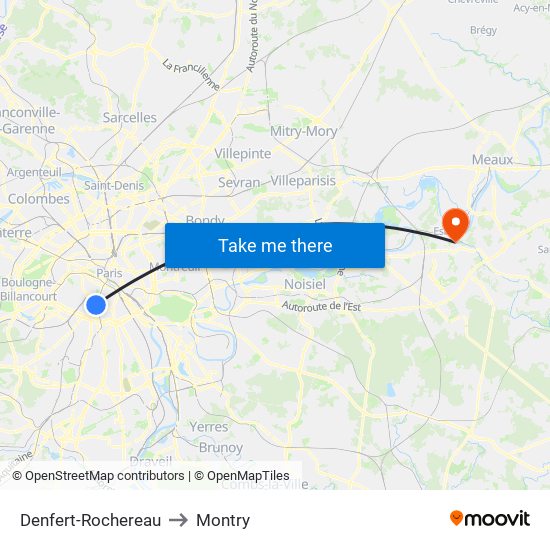 Denfert-Rochereau to Montry map