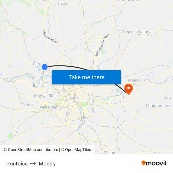 Pontoise to Montry map