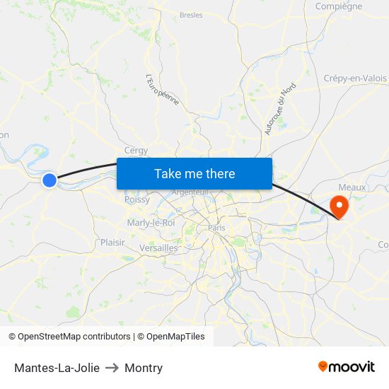 Mantes-La-Jolie to Montry map