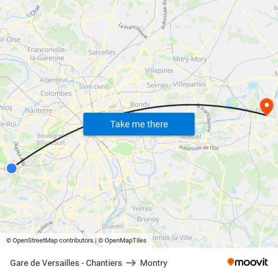 Gare de Versailles - Chantiers to Montry map