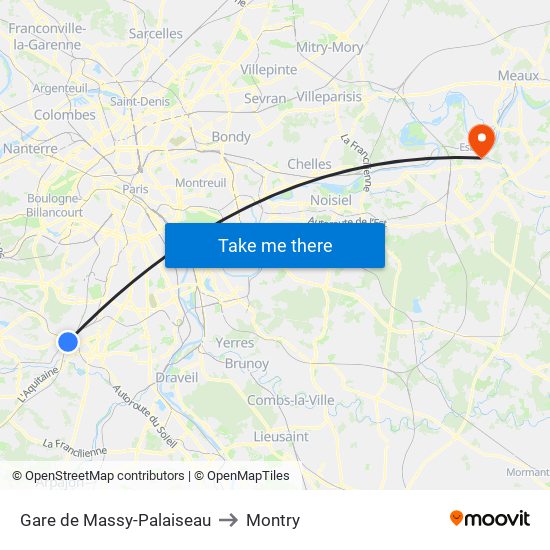 Gare de Massy-Palaiseau to Montry map