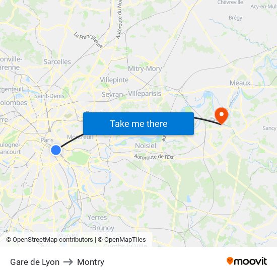 Gare de Lyon to Montry map
