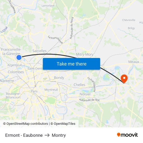 Ermont - Eaubonne to Montry map