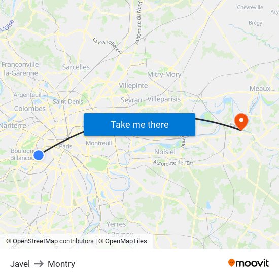 Javel to Montry map