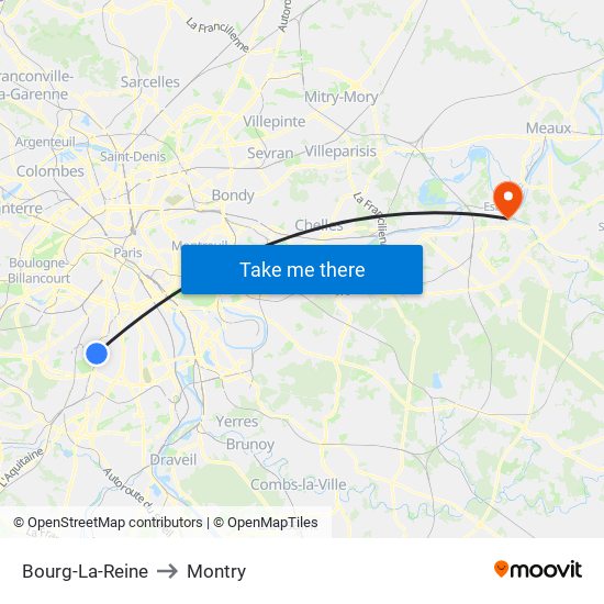 Bourg-La-Reine to Montry map