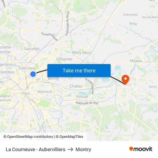 La Courneuve - Aubervilliers to Montry map