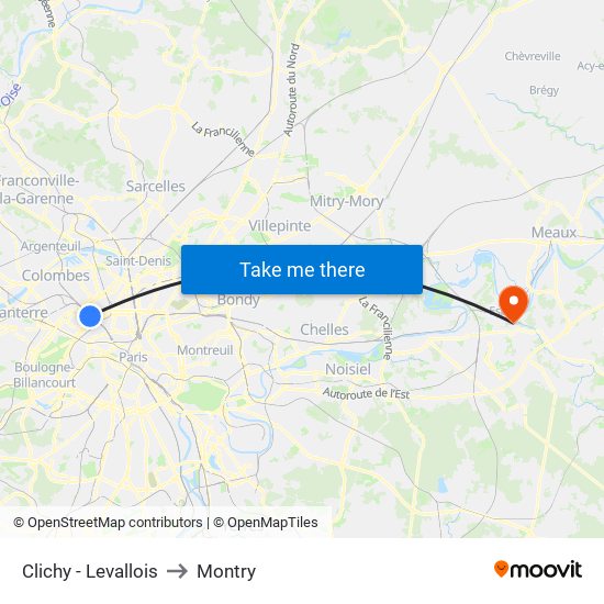 Clichy - Levallois to Montry map