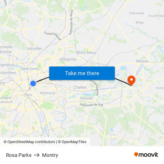 Rosa Parks to Montry map