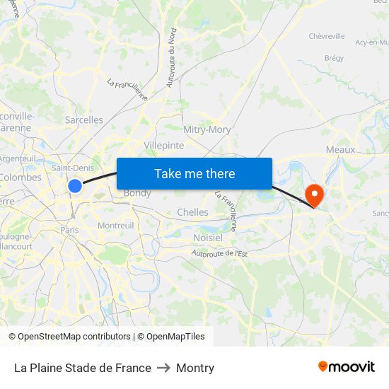 La Plaine Stade de France to Montry map