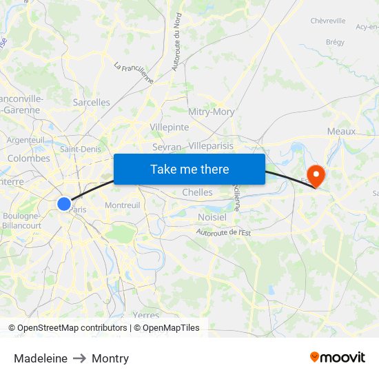 Madeleine to Montry map