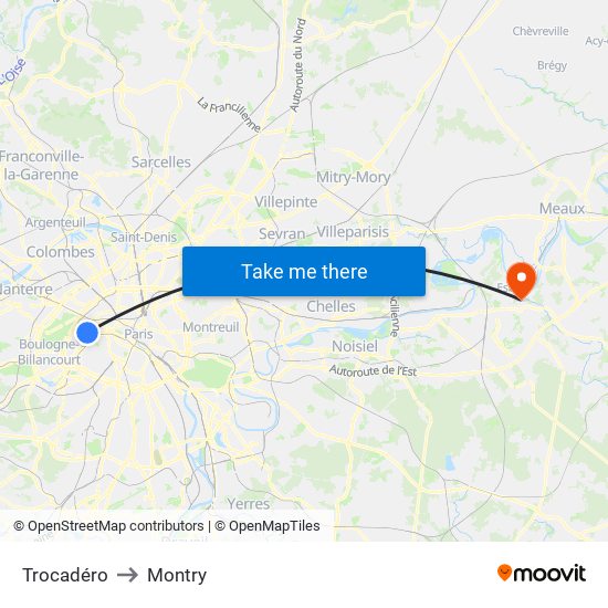 Trocadéro to Montry map
