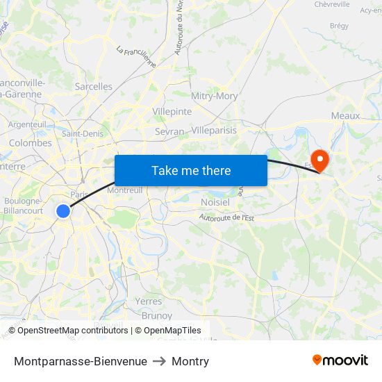 Montparnasse-Bienvenue to Montry map