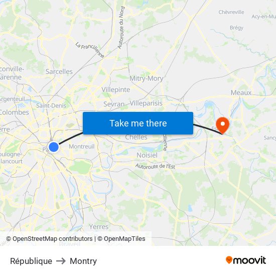 République to Montry map
