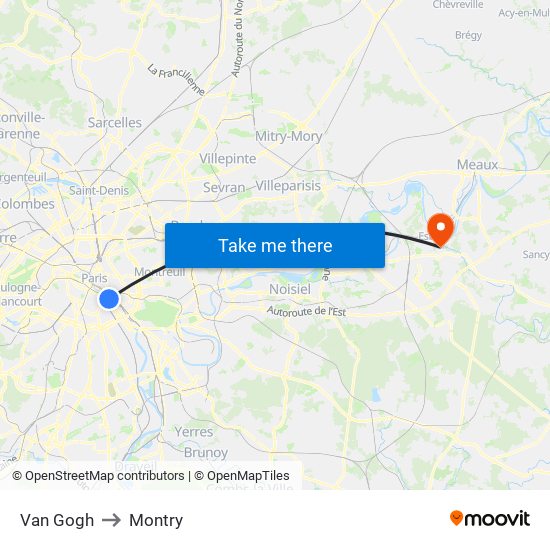Van Gogh to Montry map
