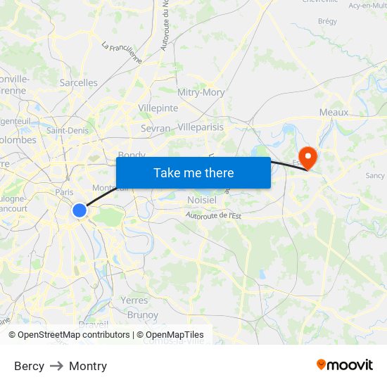 Bercy to Montry map
