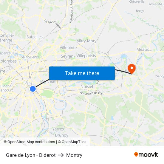 Gare de Lyon - Diderot to Montry map
