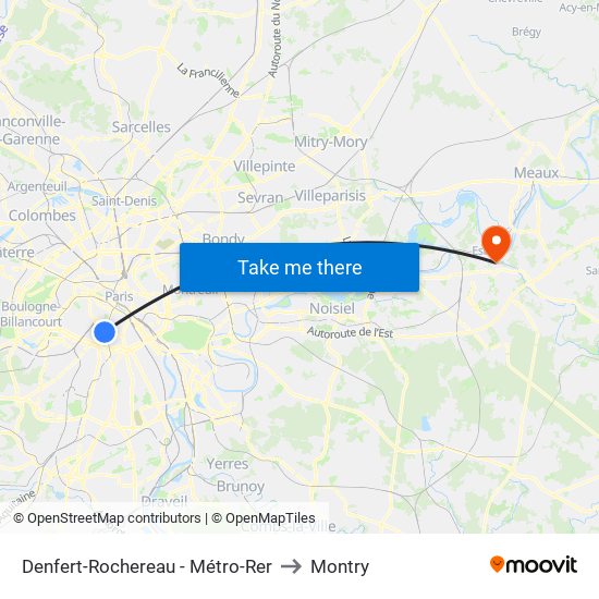Denfert-Rochereau - Métro-Rer to Montry map