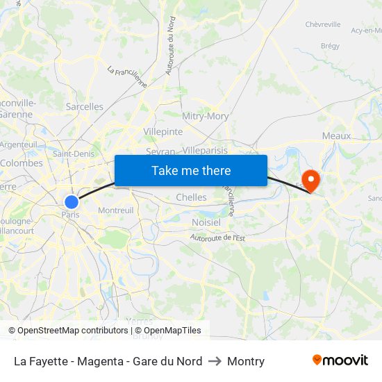 La Fayette - Magenta - Gare du Nord to Montry map