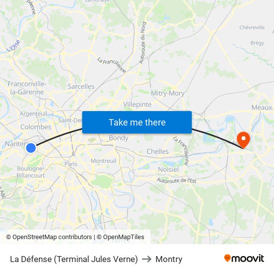 La Défense (Terminal Jules Verne) to Montry map