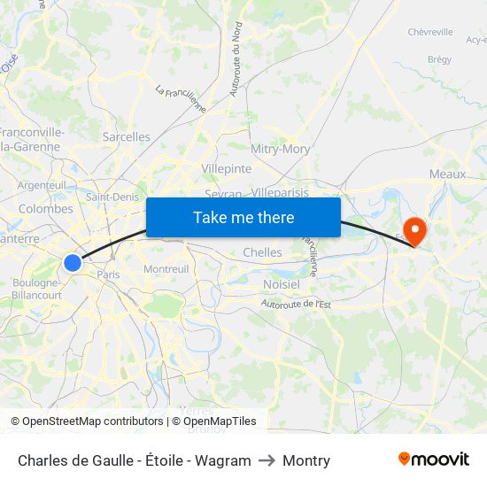 Charles de Gaulle - Étoile - Wagram to Montry map
