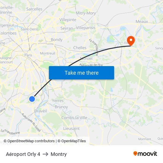 Aéroport Orly 4 to Montry map