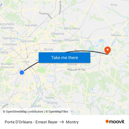 Porte D'Orléans - Ernest Reyer to Montry map