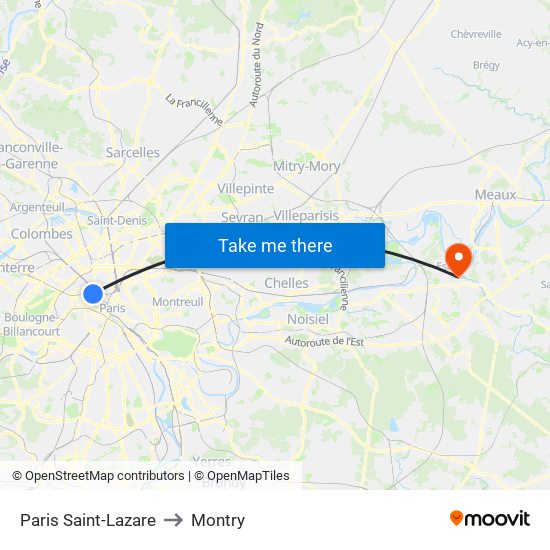 Paris Saint-Lazare to Montry map