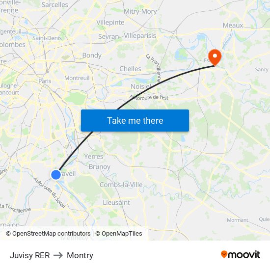 Juvisy RER to Montry map