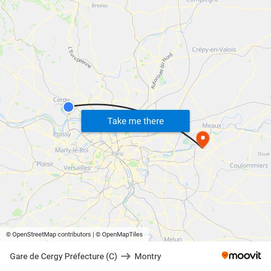 Gare de Cergy Préfecture (C) to Montry map