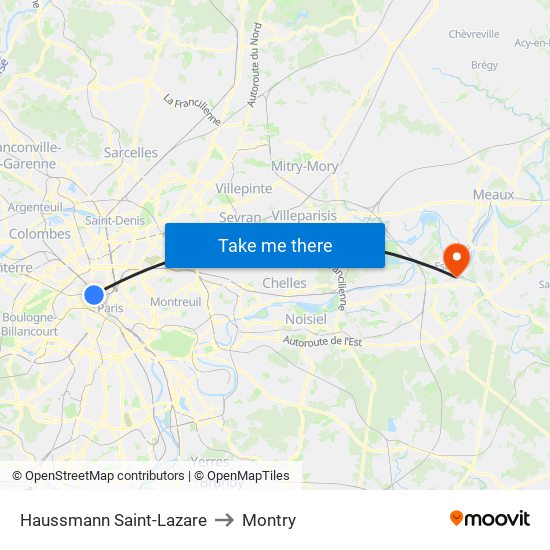 Haussmann Saint-Lazare to Montry map