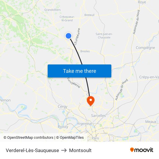 Verderel-Lès-Sauqueuse to Montsoult map