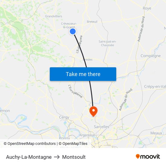 Auchy-La-Montagne to Montsoult map