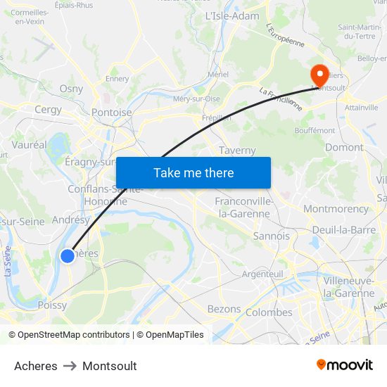 Acheres to Montsoult map