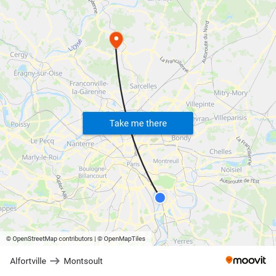Alfortville to Montsoult map