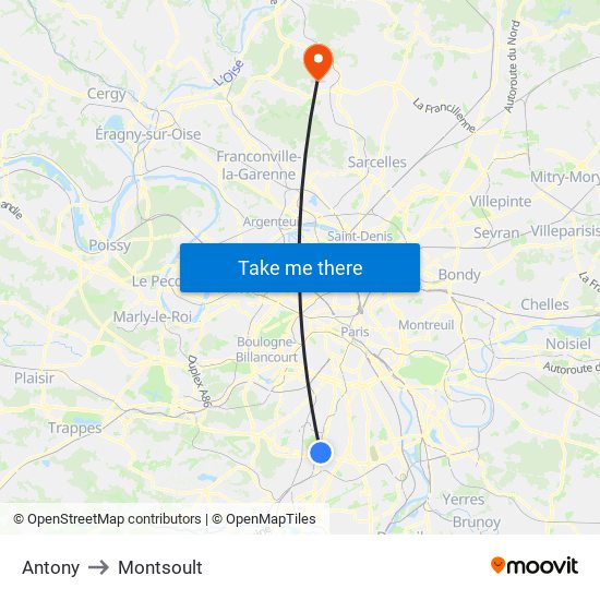Antony to Montsoult map