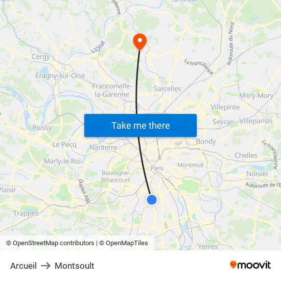 Arcueil to Montsoult map
