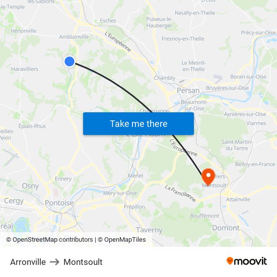 Arronville to Montsoult map