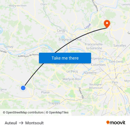 Auteuil to Montsoult map