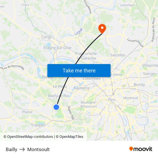 Bailly to Montsoult map