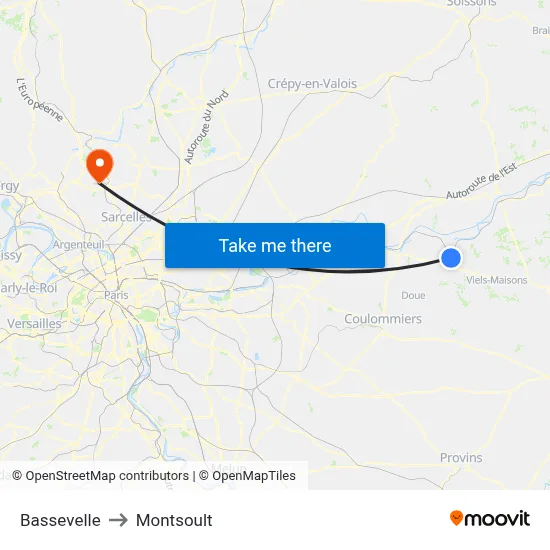 Bassevelle to Montsoult map