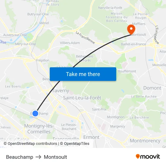 Beauchamp to Montsoult map