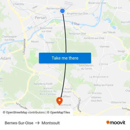 Bernes-Sur-Oise to Montsoult map