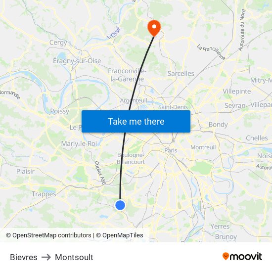 Bievres to Montsoult map